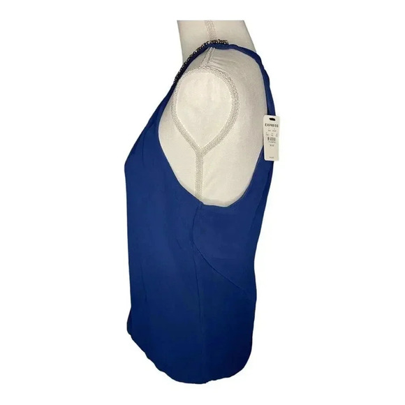 NEW Express Women’s Medium Navy Blue Dressy Halter Top With Jeweled Neckline NWT - Picture 2 of 4